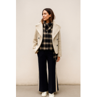 DANTE 6 - Eason Embellished Check Cropped Shirt | Nocturnal Blue 