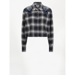 DANTE 6 - Eason Embellished Check Cropped Shirt | Nocturnal Blue 