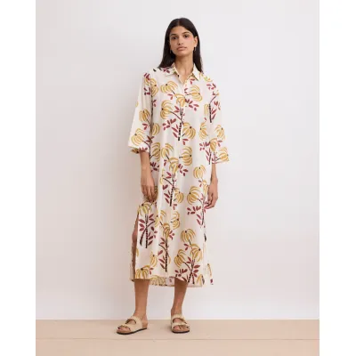 Hartford Rune Palm Print Dress  - Gold&Brown