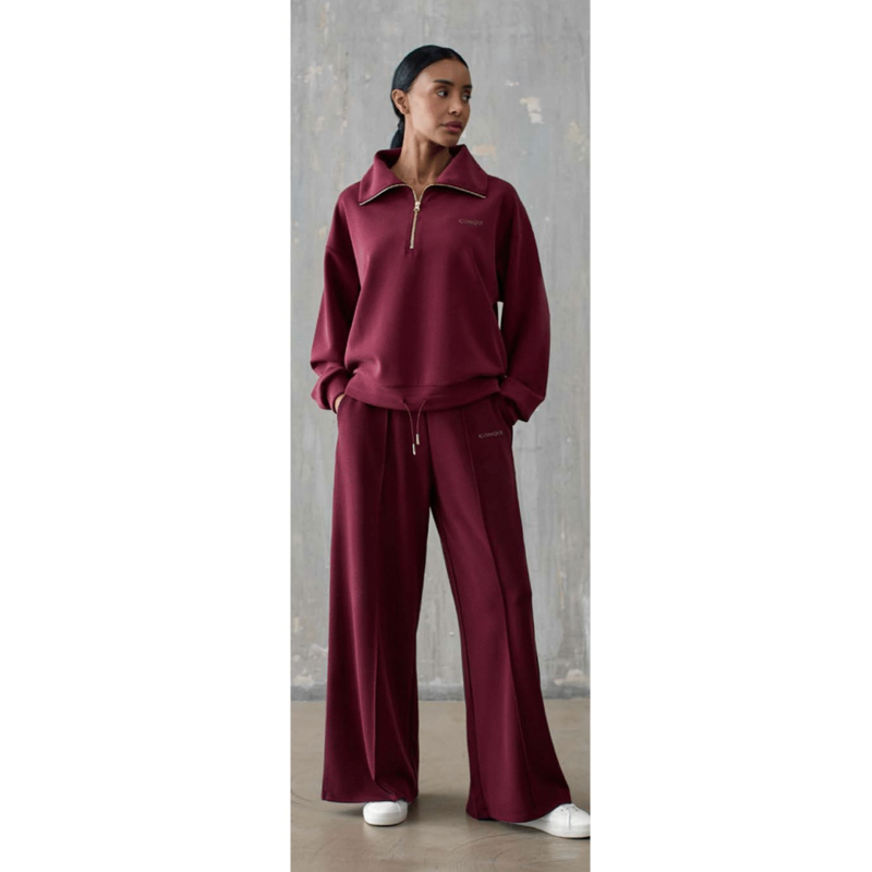 ICONIQUE - Half-zip Sweatshirt with Adjustable Drawstring Hem – Bordeaux