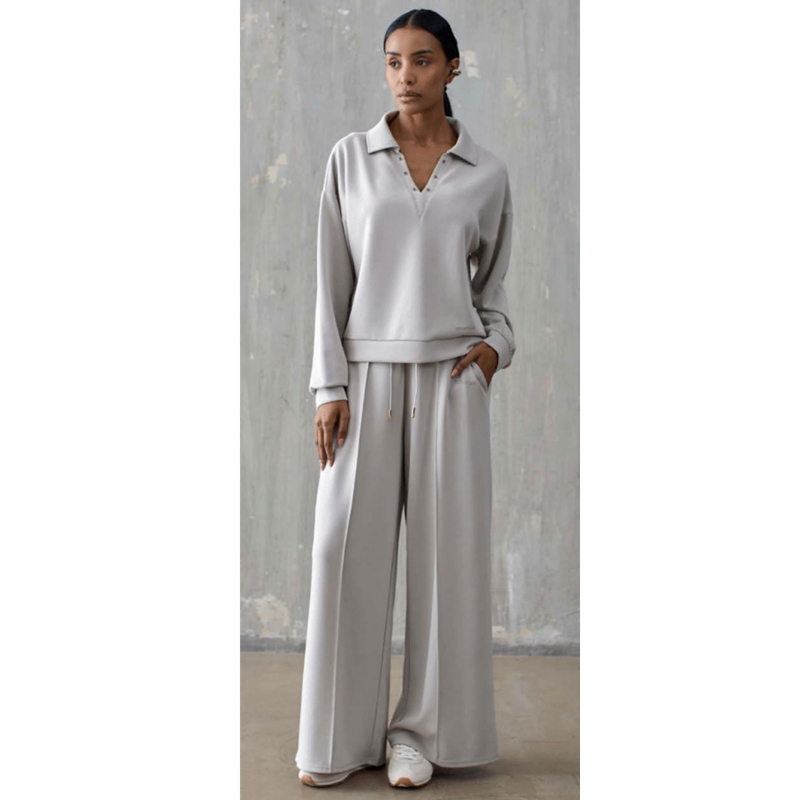 ICONIQUE - Open-collar Luxury Pants- Cream