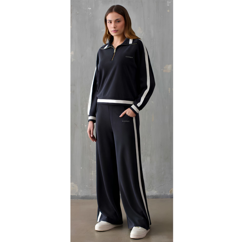 ICONIQUE - Half-zip Sweatshirt with Contrast Stripes – Black