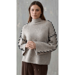 ICONIQUE - Contrast Lace-up Knit Turtleneck – Taupe