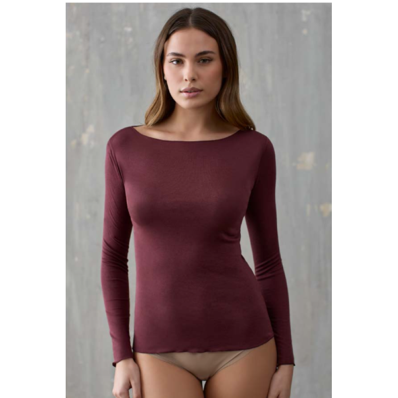 ICONIQUE - PureSkin Cashmere-blend Crew Neck Knit Top - Burgundy
