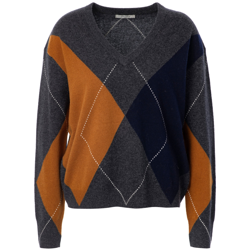 JC SOPHIE - Philippa Sweater - Grey/Cognac Argyle